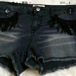 LEI BLACK‎ Fringed JeanShorty Shorts 32x11